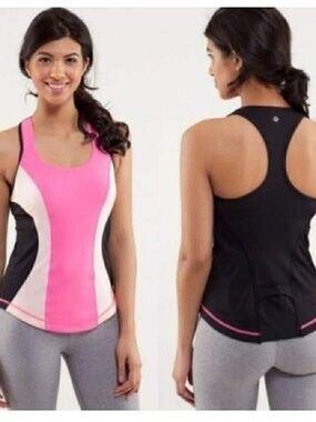 Lululemon Athletica Cardio Kick Tank Top Pinkelicious/ Parfait Pink/Black Size 6